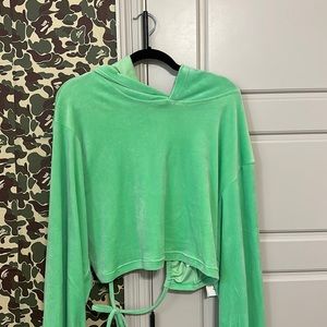 Neon Green crop hoodie and shorts